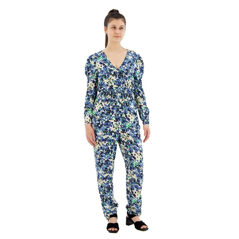 Pepe Jeans Women's Casandra Print Jumpsuit, Blue (Sea Blue), L