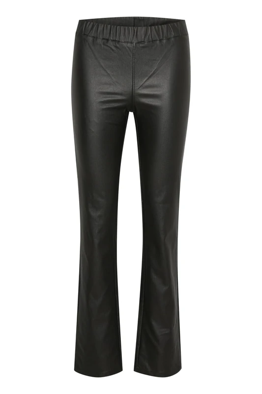 KAFFE Women's Scarves, Faux Leather, Flared Legs, Slim Fit, Elastic Waist Pants, Black Deep, 18