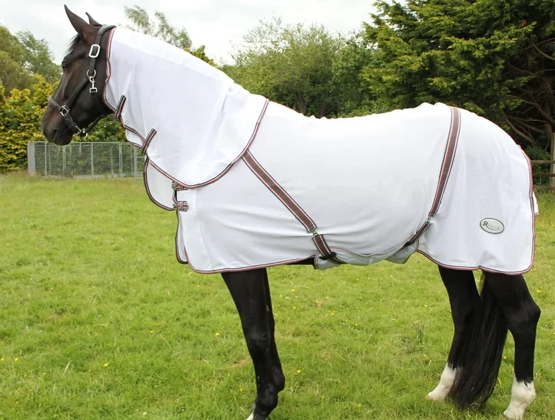 Rhinegold Kenya Mesh Fly Rug + Neck Cover-5/6-White - Image 1