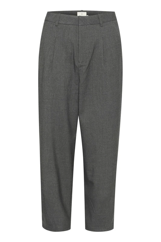 KAFFE Women's Trousers Cropped Length Tapered Legs High-Waisted Regular Waist Pants, Dark Grey Blend, 14