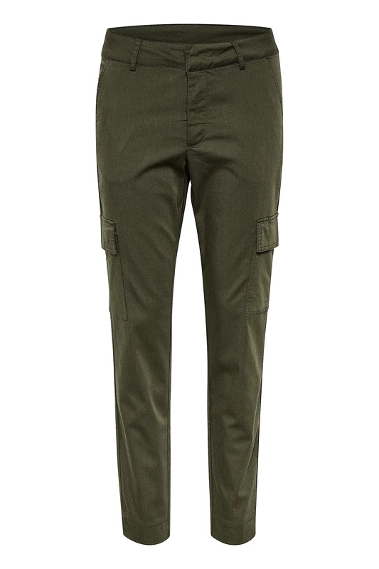 KAFFE Women's Cargo Pants Slim Fit Cropped Length Zipper Fastening Pockets, Forest Night, 6