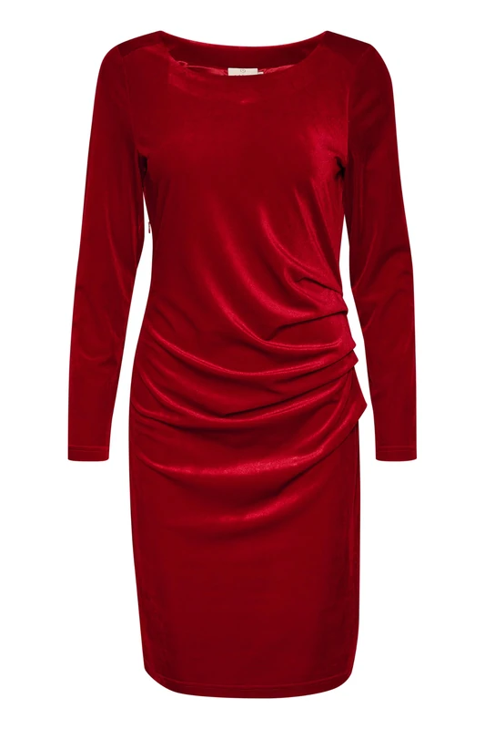 KAFFE Women's Dress Above Knee Length Regular Fit Long Sleeves Boat Neck, High Red, 12