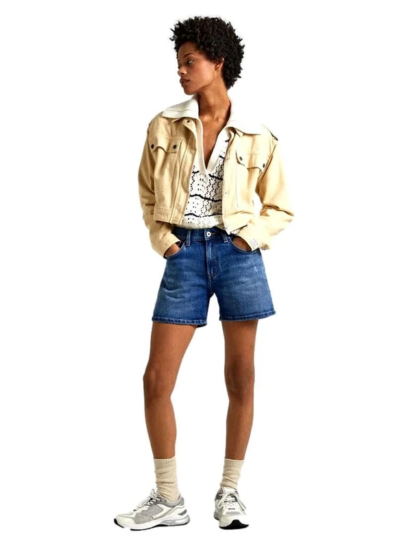 Pepe Jeans Women's Straight Short Hw Shorts, Blue (Denim-HU4), 30W