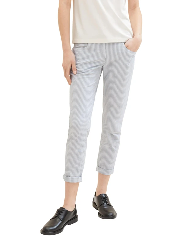 TOM TAILOR Women's 1040684 Tapered Fit Pant, 35658-Sea Pine Green Stripe, 34W x 28L