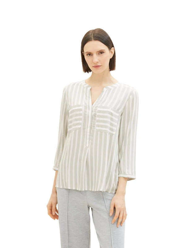 TOM TAILOR Women's Blouse, 34820 - Green Offwhite Stripe, 20