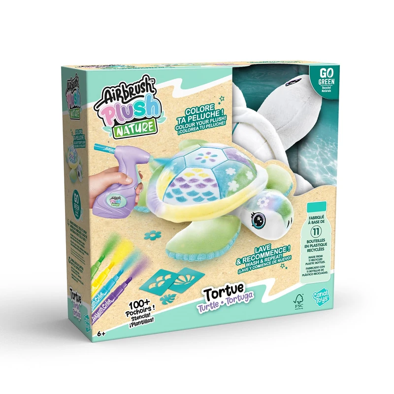 Canal Toys - Airbrush Plush - Customisable Turtle Soft Toy for Children 6+ - Manual Activity - Gift Idea to Customise Your Soft Toy with Felt-Tip Pens - Repeat Endlessly - OFG 280