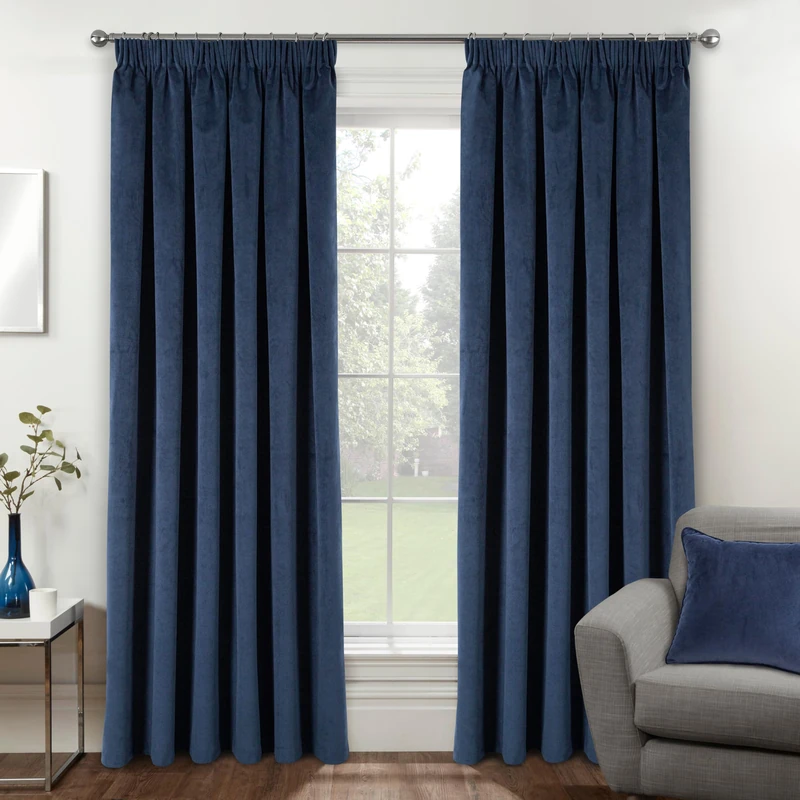 Enhanced Living Oxford Premium Velvet Navy Blackout Curtains for Curtains for Bedroom - Supersoft Tape Top Curtains - 90x72 inch (229x183 cm) - 2 x Curtain Panels - Image 1