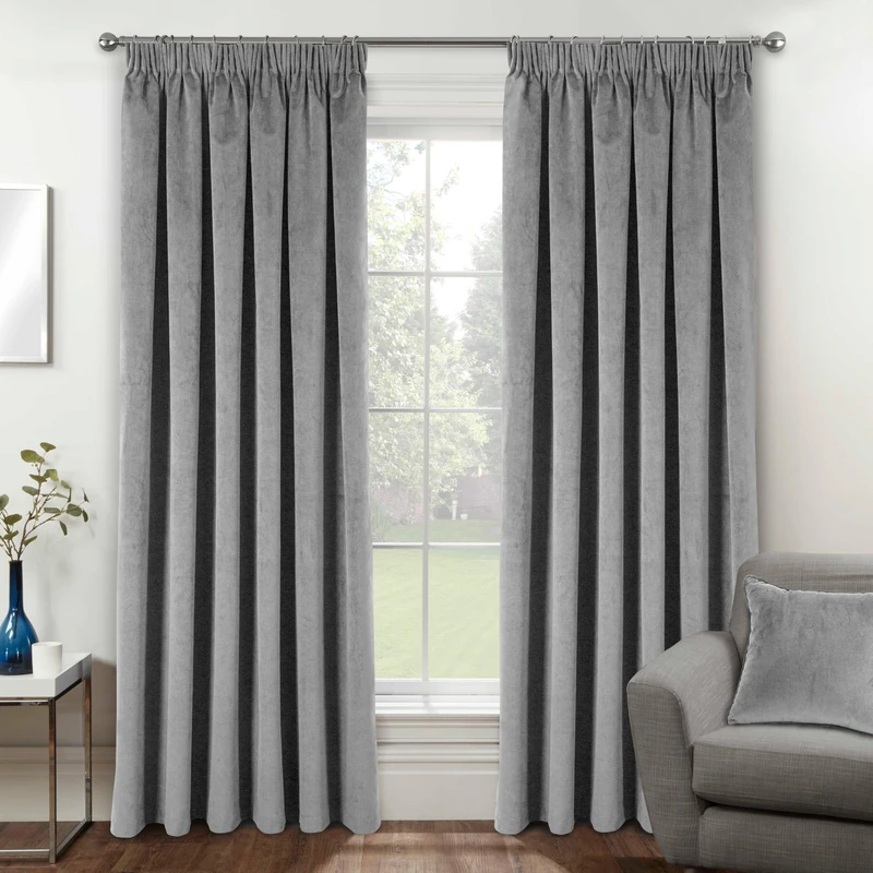 Enhanced Living Oxford Premium Velvet Grey Blackout Curtains for Curtains for Bedroom - Supersoft Tape Top Curtains - 46x72 inch (117x183 cm) - 2 x Curtain Panels