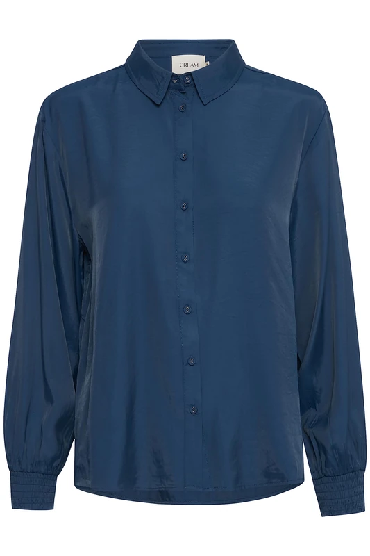 Cream Women's Long Sleeves Relaxed Fit Button Up Blouse Shirt Collar, Gibraltar Sea, 16 - Image 1