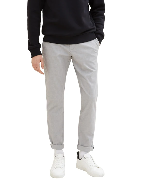 TOM TAILOR Denim Men's Slim Fit Chino Trousers with Belt, 35710 - Grey White Mini Houndstooth, 27 W/30 L
