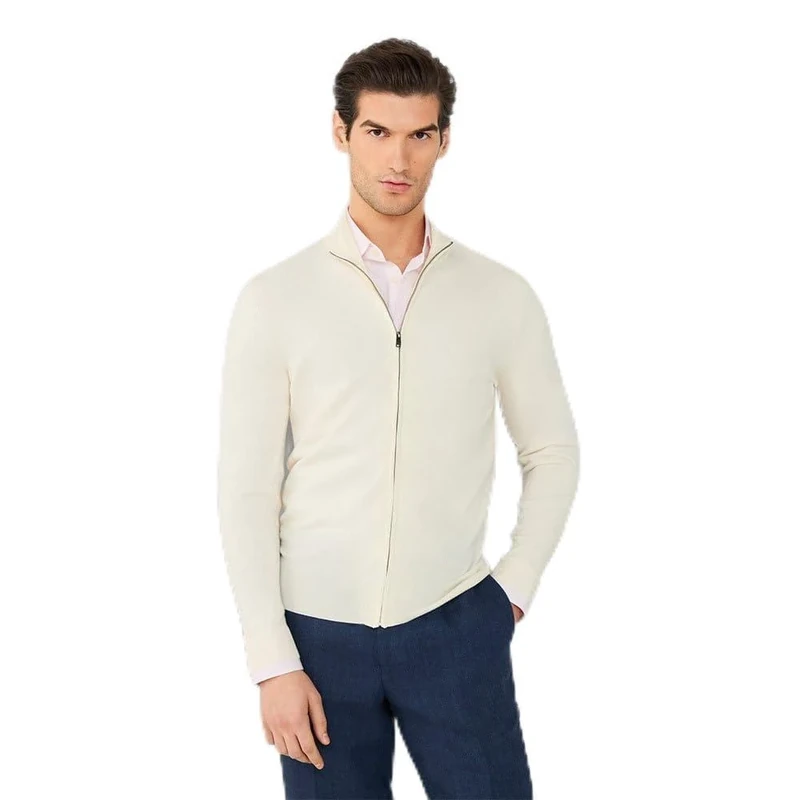 Hackett London Men's GMD Merino Silk Fz Knitwear, Beige (Ivory White), 3XL