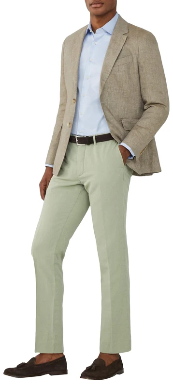 Hackett London Men's Cott Linen Chino Trouser, Green (Seagrass Green), 36W/28L