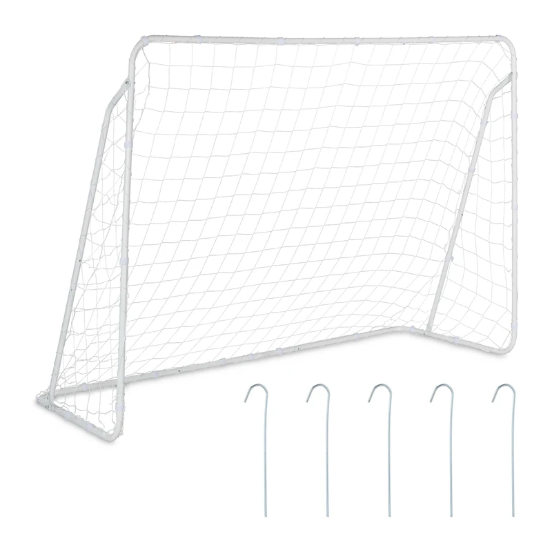 Relaxdays Football Goal, Garden Play Equipment, Kids & Adults, HWD 153 x 217 x 75 cm, Metal, Soccer Goalposts, White