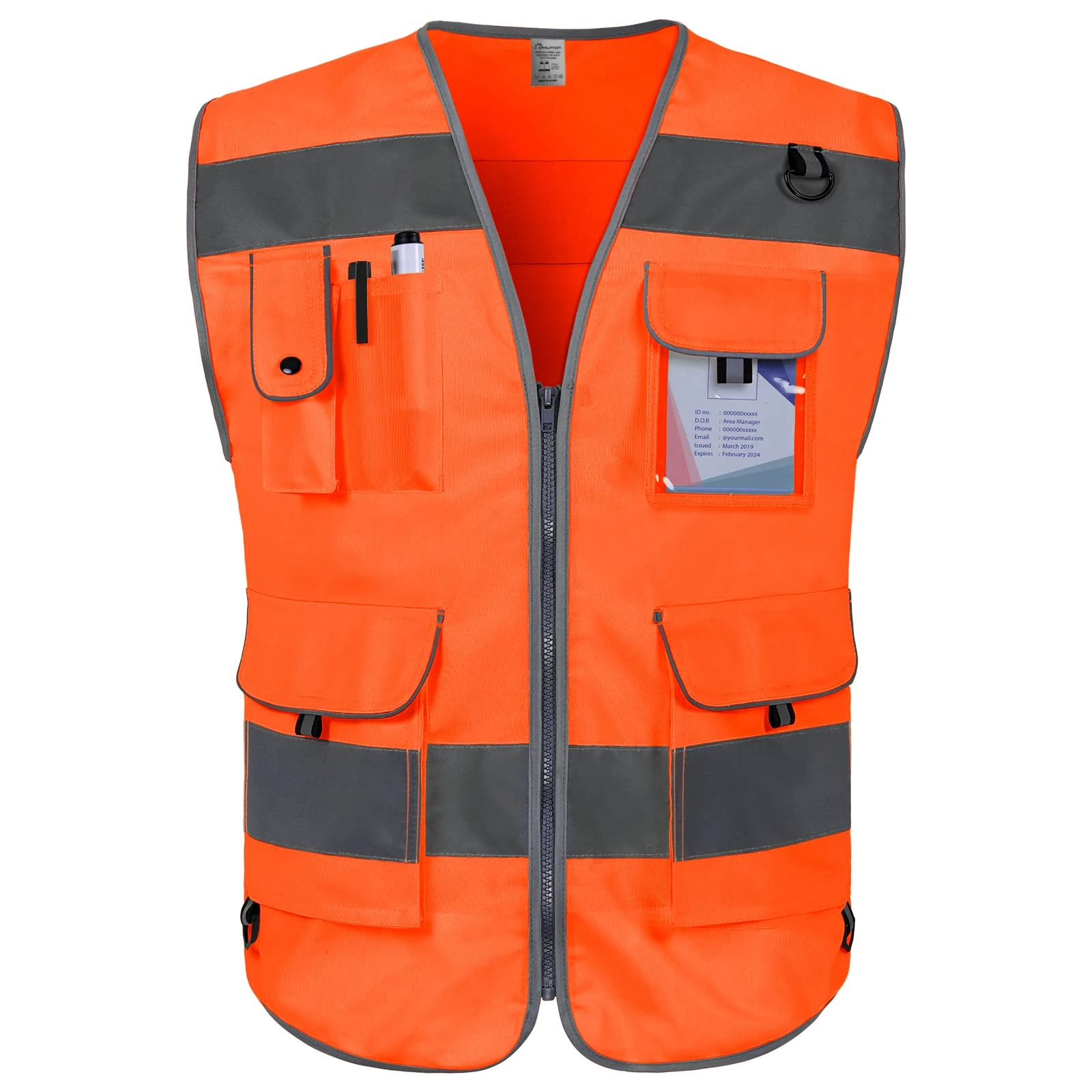 Graunton Safety Vest for Men Women 9 Pockets High Visibility Reflective Vest for Safety, Work Vest with Reflective Strips, Meets ANSI/ISEA Standards, (UK-Orange, 5X-Large)