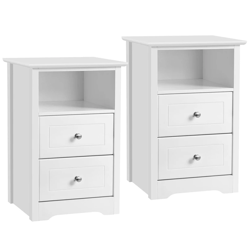 Yaheetech 2pcs White Bedside Table with 2 Drawers Bedside Table Modern Side Table Organizer 40 x 35 x 60 cm