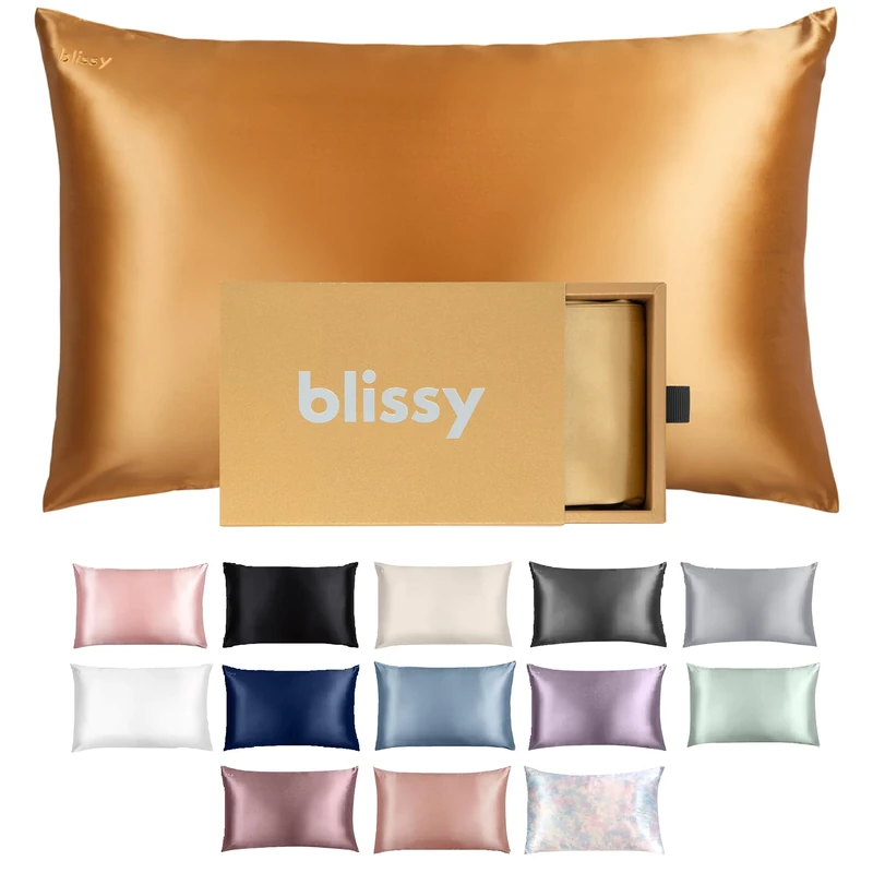 Blissy Silk Pillowcase - 100% Pure Mulberry Silk - 22 Momme 6A High-Grade Fibers - Silk Pillow Cover for Hair & Skin - Regular, Queen & King with Hidden Zipper Standard, Gold