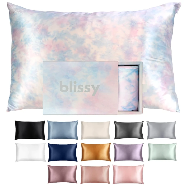 BLISSY Blissy Silk Pillowcase - 100% Pure Mulberry Silk - 22 Momme 6A High-Grade Fibers - Satin Pillow Cover for Hair & Skin - Regular, Queen & King with Hidden Zipper (Standard, Tie Dye)
