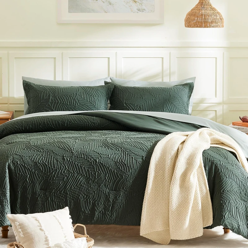 Full Size Comforter Sets- 7 Pieces Dark Green Bed in a Bag Full Bedding Set
