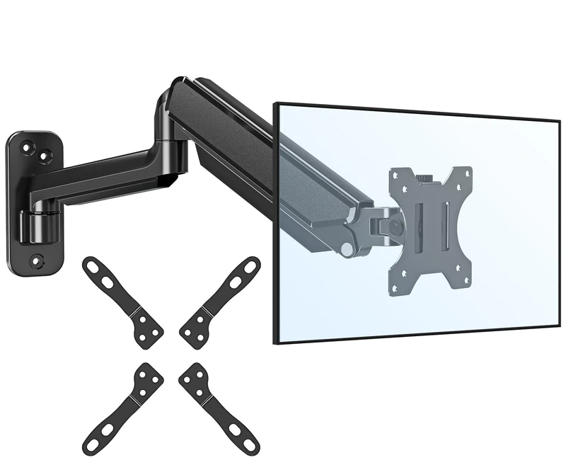 ELIVED Monitor Wall Mount for Most Max 35 inch Screens, Gas Spring Single Monitor Arm with VESA Extension Kit for VESA 75x75, 100x100, 100x200, 200x100, 200x200, Support 3-12KG Display EV6023