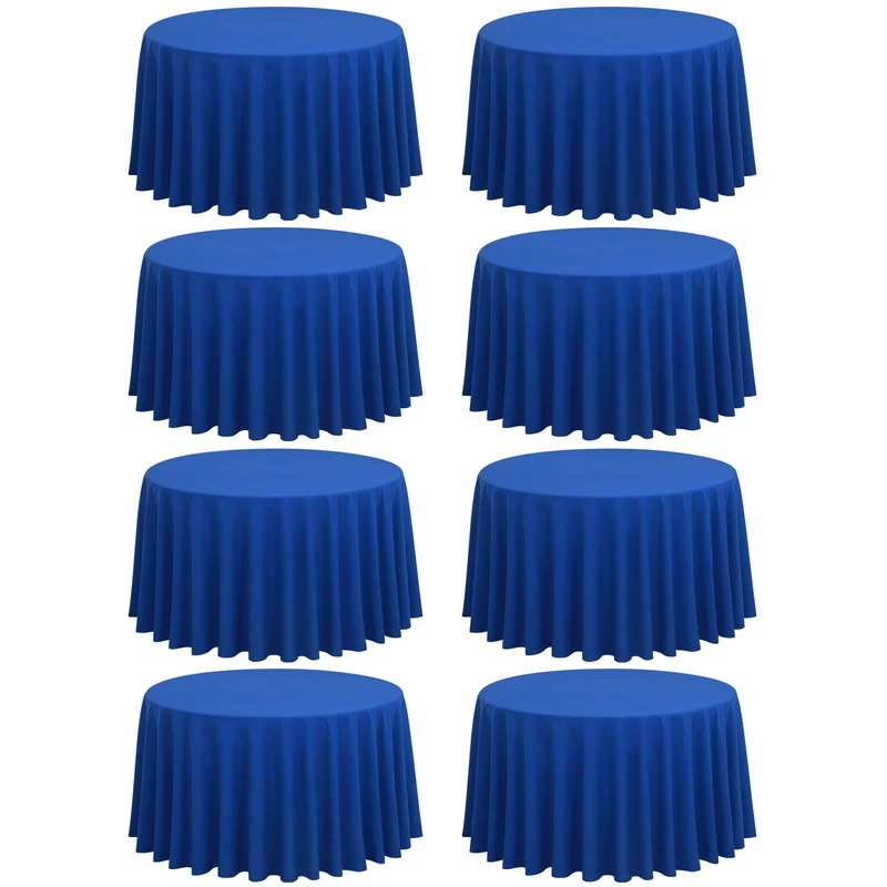 8 Pack Royal Blue Round Tablecloth 120 Inch Circle Polyester Table Cloth, Washable Fabric Stain and Wrinkle Resistant Table Cover Round Tableclothes for Wedding Parties Banquet Reception Dining