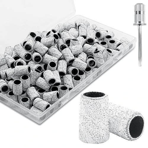 100Grit Nail Sanding Bands, 100Pcs Medium Sanding Bands for Nail Drill with Mandrel Bits, Nail Drill Zebra Sanding Bands 150Grit Great Suitable for Acrylic Nails Gel Manicures and Pedicure