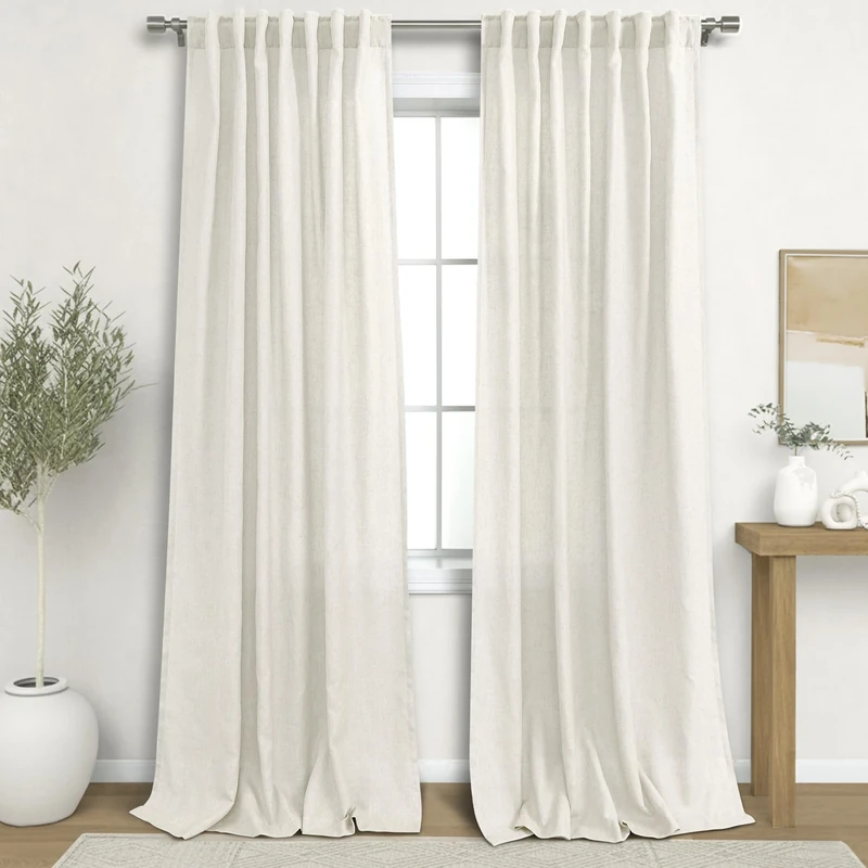 132 Inch Linen Curtains for Living Room Extra Long 2 Panels Set Boho Farmhouse Flax Drop Cloth High End Semi Sheer Light Filtering Large Window Curtain Drapes for Family Room,132 In Length,Cream Beige