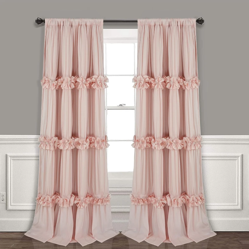 Homechoice Decor Thermal Insulated Blackout Window Curtains, 54" W x 84" L x 2 Panels, Boho Ruched Window Treatments with 3 Rows of Butterfly Flowers, Rustic Rod Pocket Drapes, Peach Pink (LQ-30)