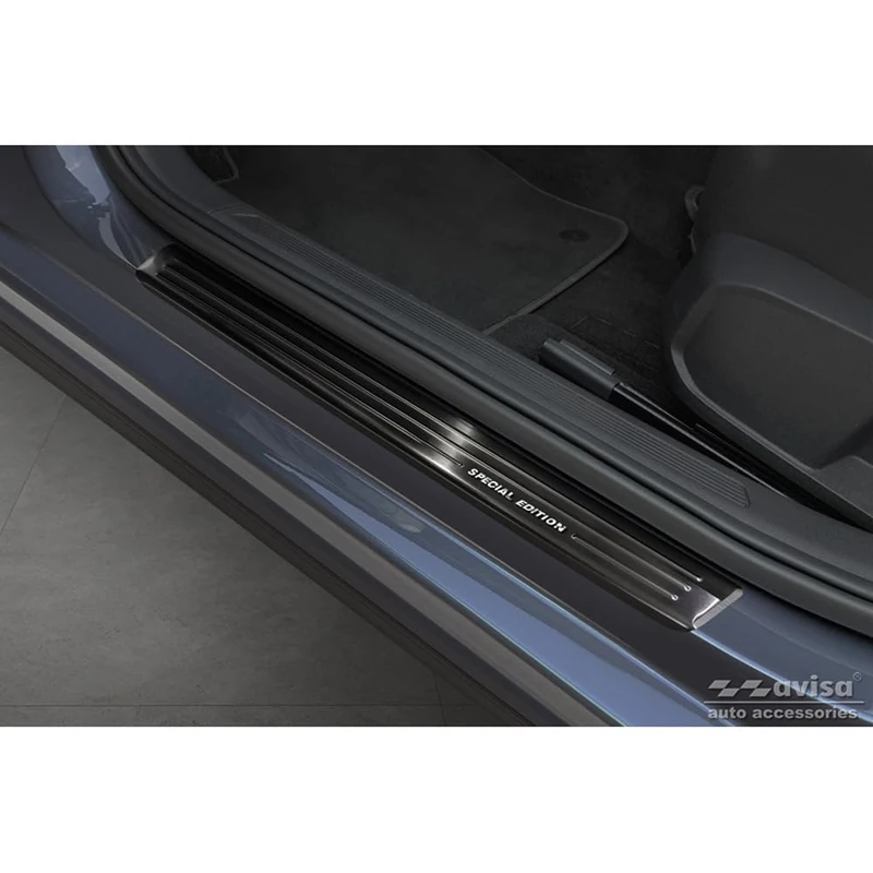 Avisa Black Stainless Steel Door sill protectors compatible with Volkswagen VI Polo 2017- - 'Special Edition' - 4-pieces