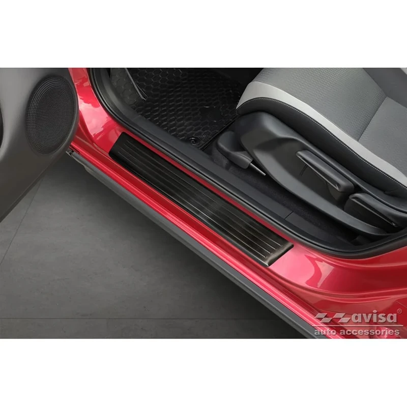 Avisa Black Inox door sill protectors compatible with Honda Jazz Crosstar 2020- 'Lines' - 4-pieces
