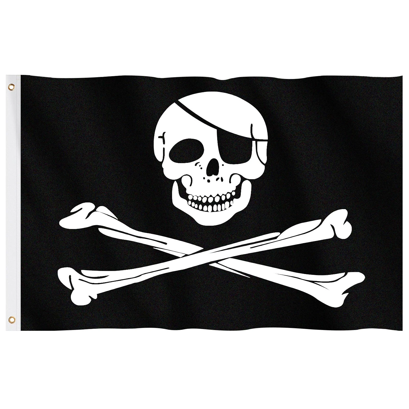 Pirate Flag, Hianjoo Jolly Roger Skull Flag 5ft x 3ft with Metal Eyelets, Vivid Color Fade Proof Polyester Canvas Header Double Stitched Crossbones Pirate Party Decoration Supplies 90 * 150CM