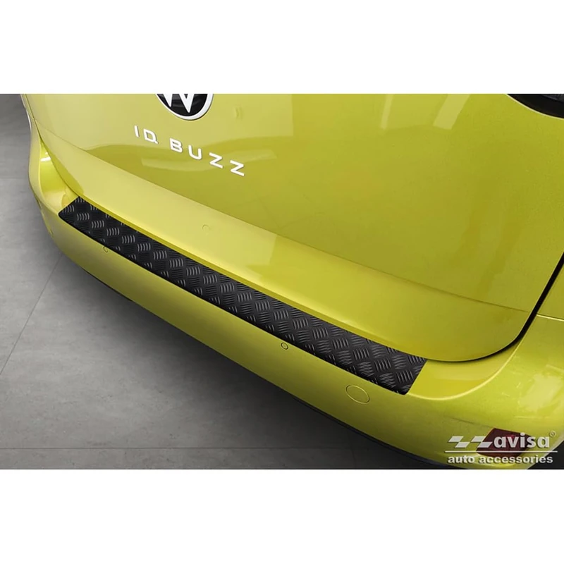 Avisa Matt Black Aluminum Rear bumper protector compatible with Volkswagen ID. Buzz + Cargo 2022- 'Riffled Plate' - Image 1