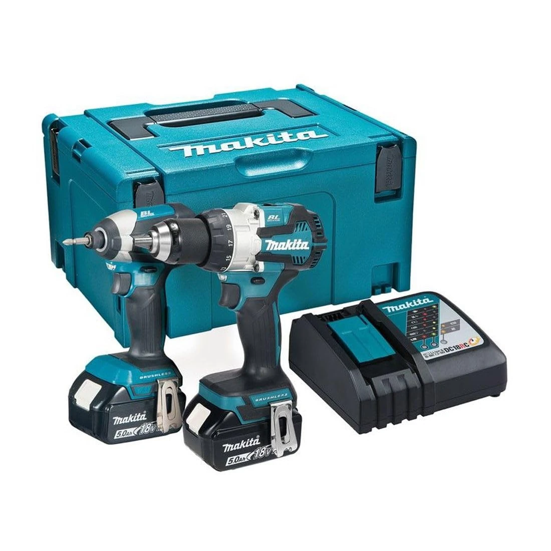 Makita DLX2507TJ 18V Li-ion LXT Brushless 2 Piece Combo Kit Complete with 2 x 5.0Ah Batteries and Charger Supplied in a Makpac Case