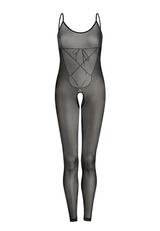 Teyli Mesh Bodysuit with Open Back - Fitted Cut, Elastic Fabric - Thin Adjustable Straps - Ankle Length, black, XXXL
