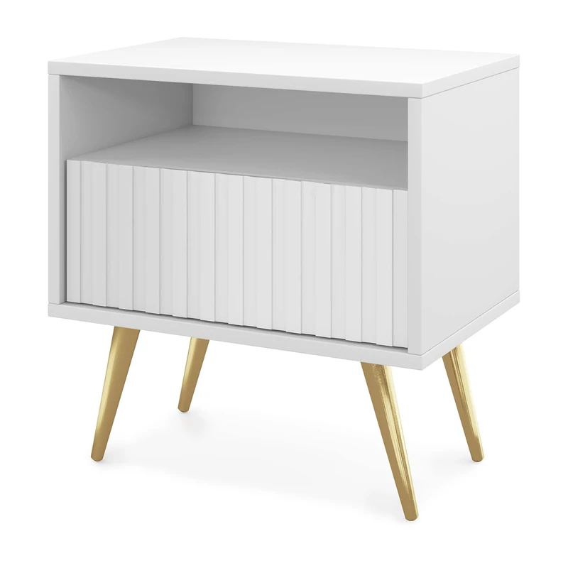 Selsey Bedside Cabinet, Engineered Wood Metal, White, One Size - Image 1