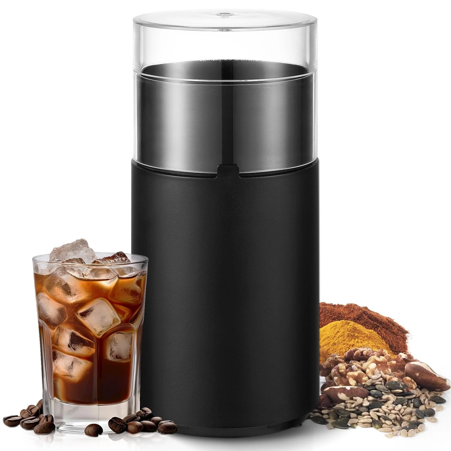 Andizun Coffee Grinder Electric - Just Press for 30S to Enjoy Your Coffee - Manual Press Coffee Grinder with Safe 304 Stainless Steel Blades, Fast Grinding for Coffee Beans, Pepper, Grain, Spice, Nuts