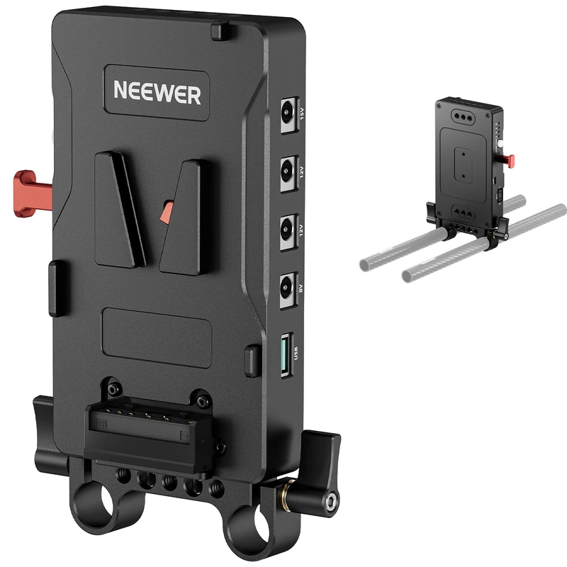 NEEWER V Mount Battery Plate with 15mm Rod Clamp, Power Supply Shunt PD 60W Type C&D Tap/DC15V Port, Compatible with Fxlion Sony V Lock Battery, Compatible with SmallRig Video Rig, VB-A1
