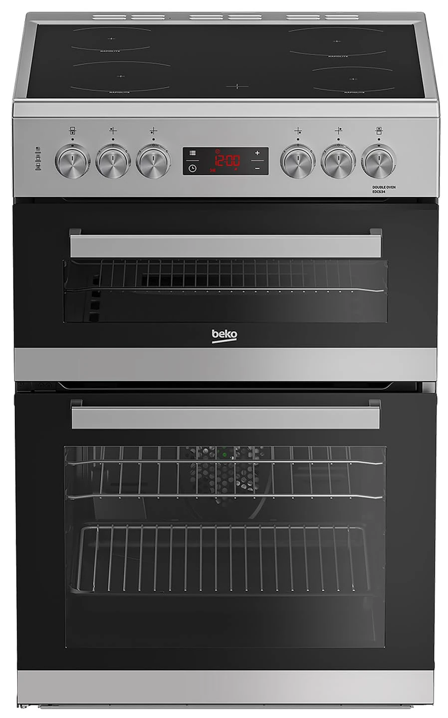 Beko EDC634S 60cm Double Oven Electric Cooker with Ceramic Hob - Silver, (Pack Of 1)