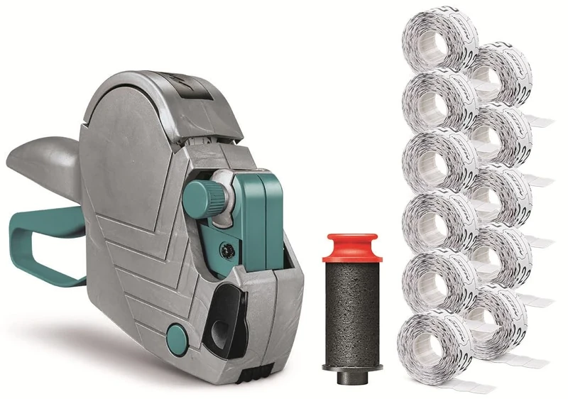 Meto Basic S Starter Kit Including 11,000 Labels - Price, Date, MHD (1 Line, 8 Digits for 22 x 12 mm Labels, Ready to Use) Hand Labeler + 11 Label Rolls