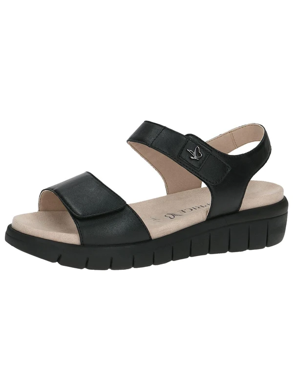 CAPRICE Comfort Women Sandals Flat Leather with Hook-and-Loop Closure, Black (Black/Blk Sole), 6 UK