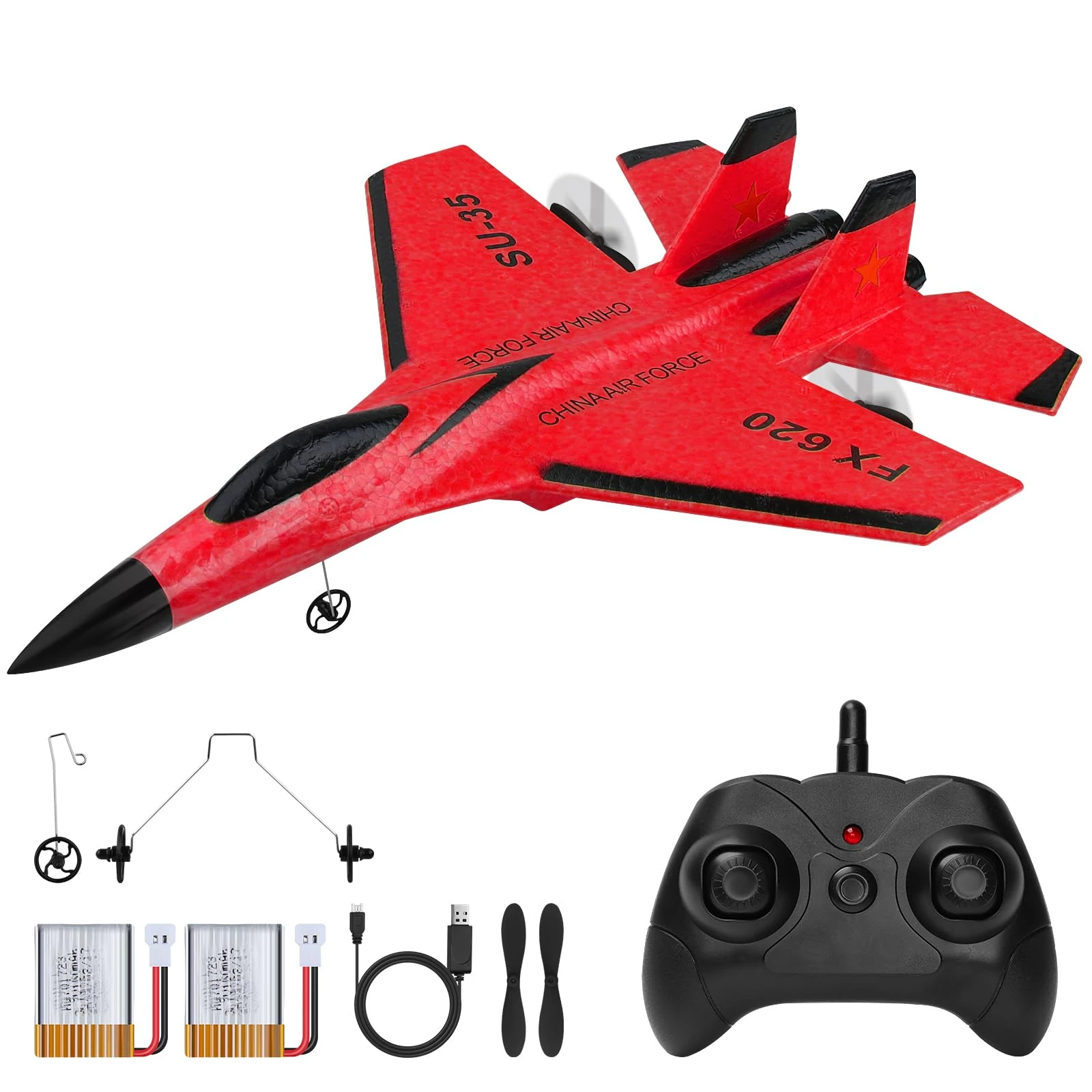 yusvwkj RC Plane, SU35 RC Airplane Ready to Fly, 2.4 GHz 2 Channel Remote Control Airplane RC Glider with Colored Lights for Kids/Adults/Beginners, Red