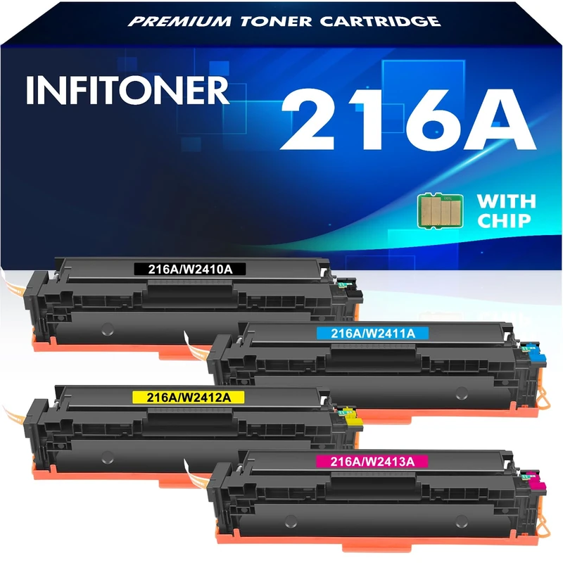 INFITONER 216A With Chip Compatible with HP 216A W2410A Toner Color Laserjet Pro MFP M183fw M182n M182nw M155a M155nw M183 M182 M155 W2411A W2412A W2413A - Black Cyan Yellow Magenta