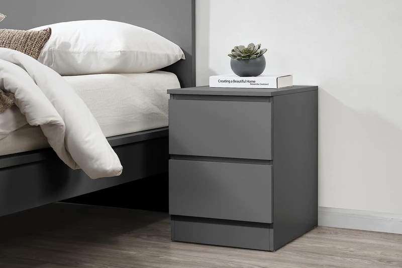 Birlea Oslo 2 Drawer Bedside Table Grey Nightstand Side Table