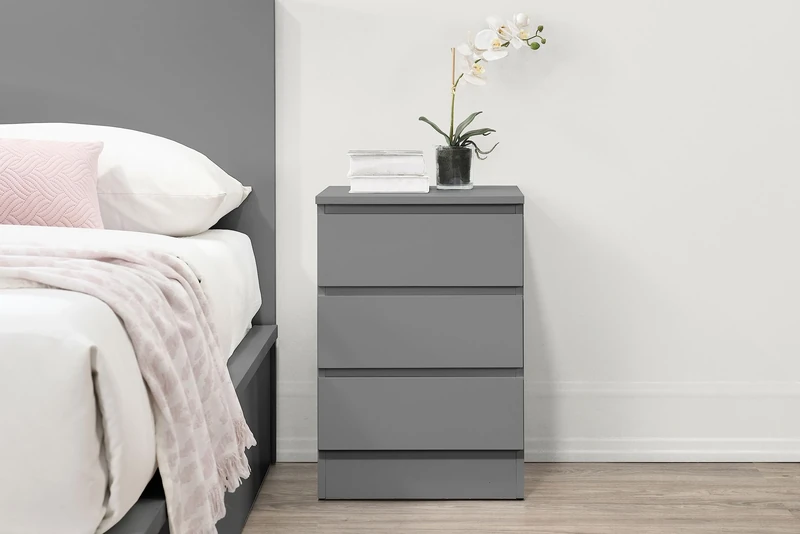Birlea Oslo 3 Drawer Bedside Table Grey Nightstand Side Table