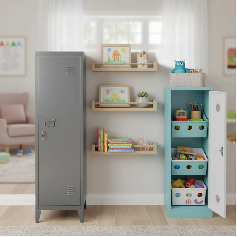 HOMYLIN Standing Metal Storage Cabinet 3 Shelves Removable with Lock Office File Cabinet Toys Organizer Cupboard Lockable Unit for Study, Living Room, Study Room, 137.5 x 38.5 x 38.5 cm, Grey