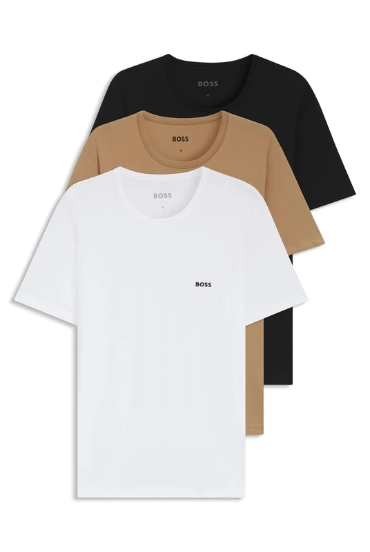BOSS Mens Tshirt RN 3P Classic Three-Pack of Cotton Underwear T-Shirts with Logos