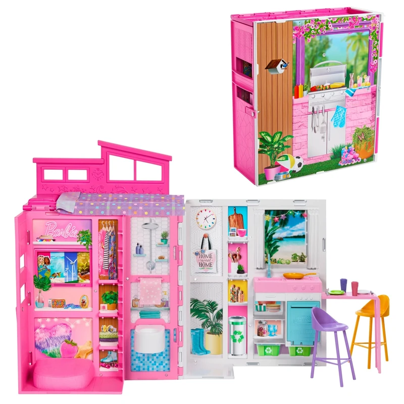 Barbie Dollhouse Playset, Getaway House with 11 Accessories Including 2 Chairs, 4 Play Areas & 360-degree Play, HRJ76
