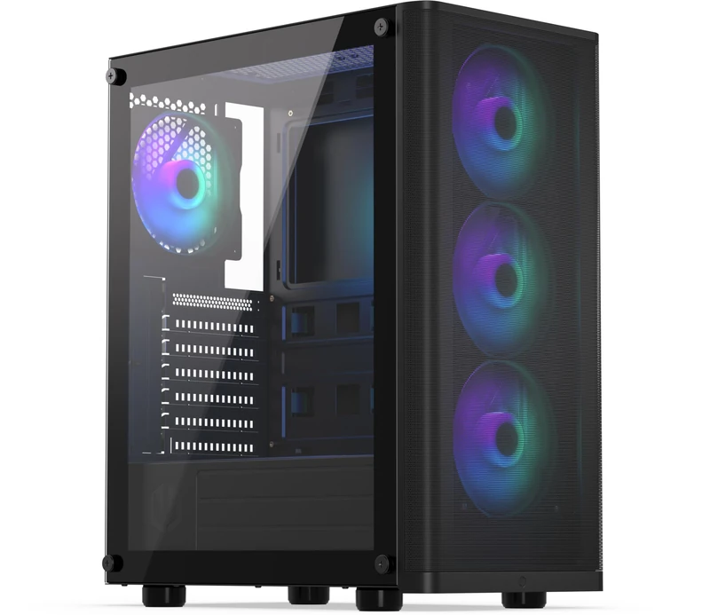 ENDORFY Ventum 200 ARGB, gaming PC case ATX, 4x 120mm ARGB fans included, tempered glass side, mesh front panel, wide cooling compatibility, compact form factor