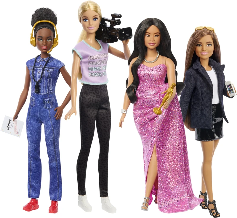 Barbie Careers Set of 4 Dolls & Accessories, Women in Film with Studio Executive, Director, Cinematographer & Movie Star in Removable Looks, HRG54