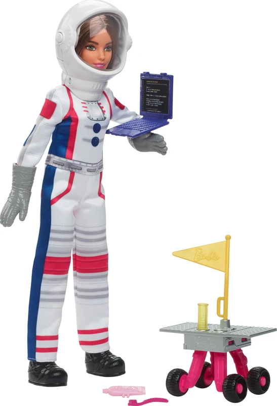 Barbie 65th Anniversary Doll & 10 Accessories, Astronaut Set with Brunette Doll, Rolling Rover, Space Helmet with Flipping Shield & More, HRG45