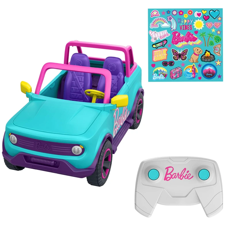 Hot Wheels Barbie Remote Control Car, SUV & Stickers, Can Hold & Store 2 Barbie Dolls & Accessories, Kid-Applied Stickers for Customization, HTP53 - Image 1